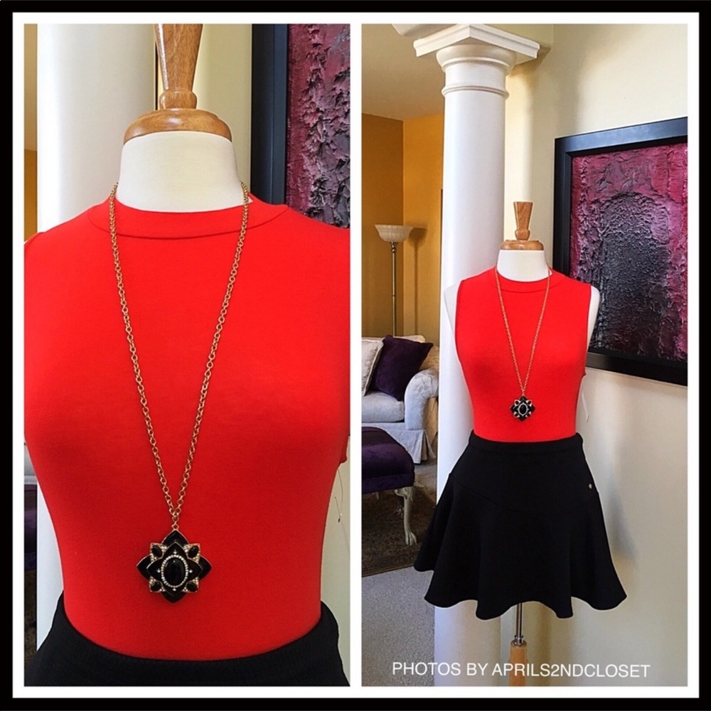 OLIVIA WELLES LONG BLACK PAVE CRYSTAL NECKLACE A2C - Picture 3 of 8